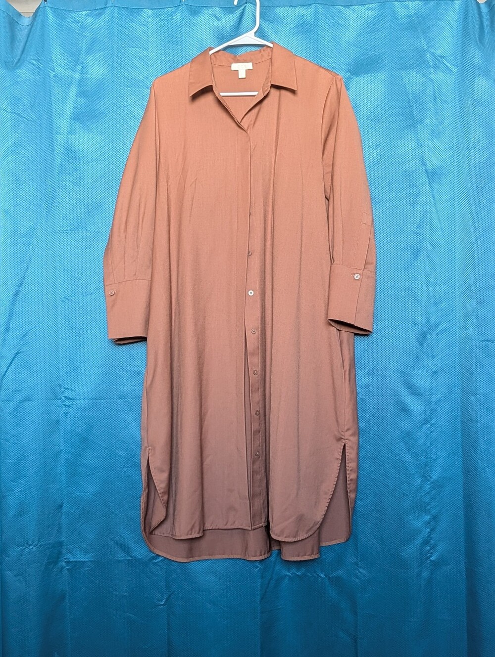 COS Wool Blend Midi Shirt Dress Terracotta Rust Brown US 12